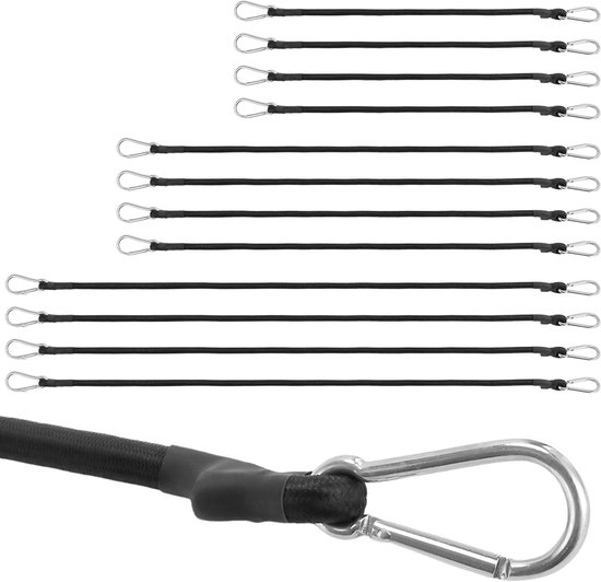 60 cm, elastische spanbanden met karabijnhaak, 4 stuks