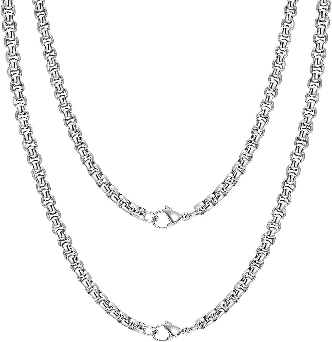 2x Roestvrijstalen Schakelketting 50 60 cm - Zilveren Kubaanse Link | Unisex Sieraden met Geschenkdoos
