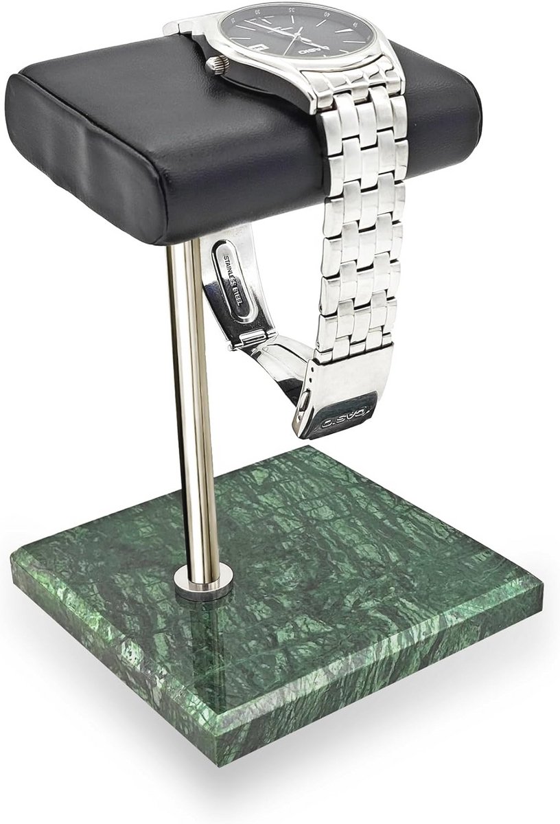 Enkele Horlogehouder met Marmeren Basis en Kunstleer Tray voor Horloges en Sieraden Organizer