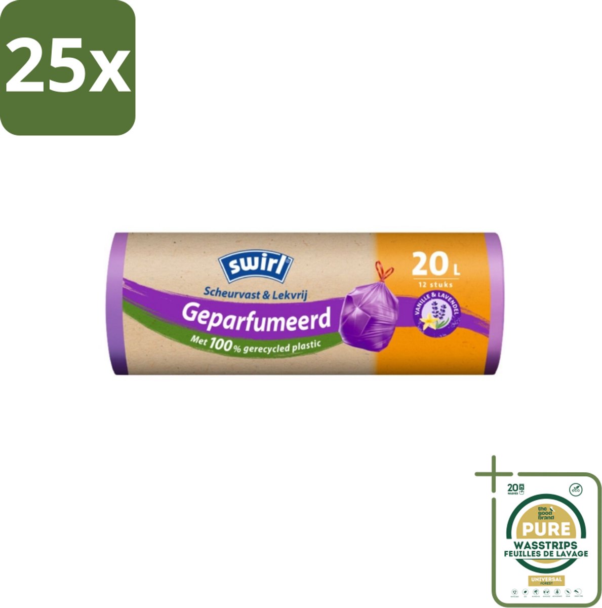25 x Swirl – Pedaalemmerzakken – Trekband Geparfumeerd – 20 L – 12 zakken - Grootverpakking - Koffiezetapparaat