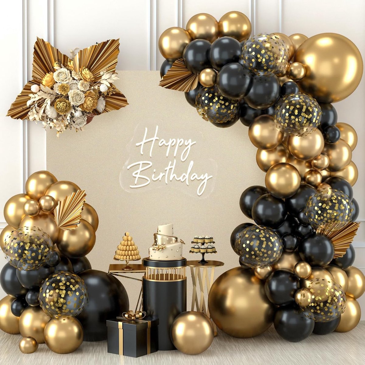 Zwart-gouden ballonnenboogset 110 stuks, goud-zwarte ballonnenslinger, gouden confetti-ballonnen voor mannen, jongens, verjaardag, afstuderen, bal, pensioen, bruiloft, nieuwjaarsfeest decoraties