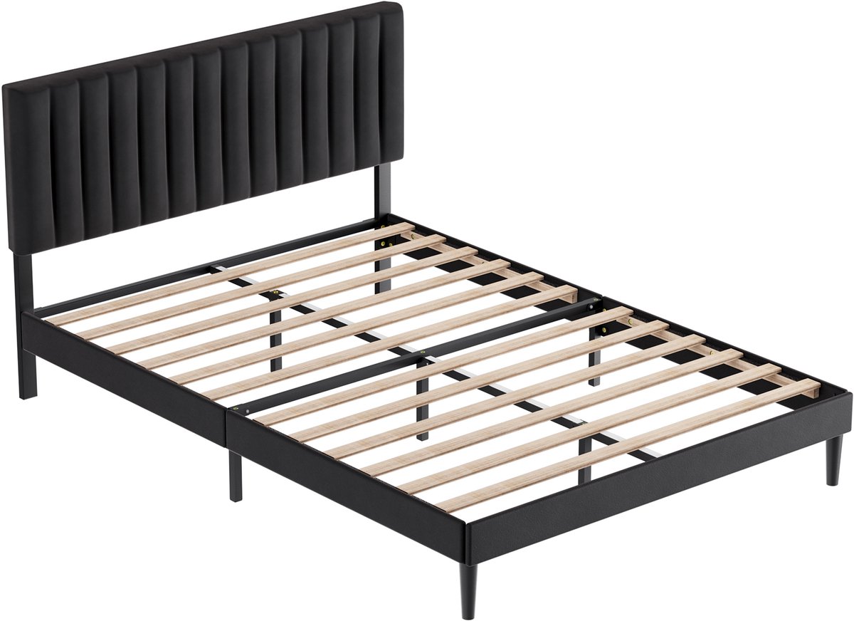 KUTAS heavy duty metalen bedframe - 140x200 cm Metalen Bed - Gestoffeerd Bedframe met Hoofdbord - Minimalistisch Bedframe - Stevig - Stil - Anti Slip - Grote Opbergruimte - Tweepersoonsbed - Zwart
