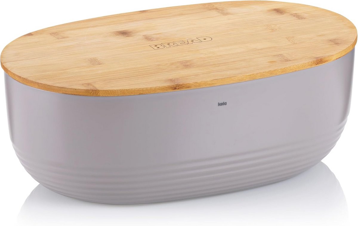 Broodtrommel in kunststof en bamboe met deksel - 37,5 x 23 x 14 cm, beige