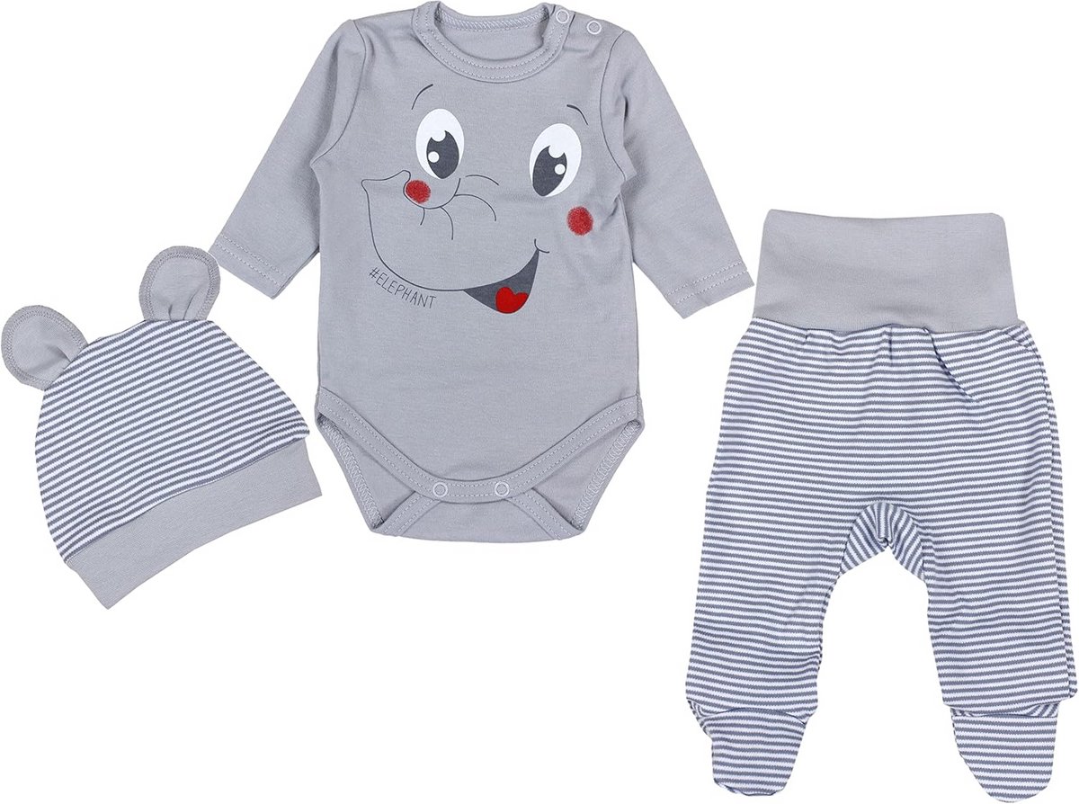 Babys eerste set: Romper, Broek en Muts - 100% Katoen Set