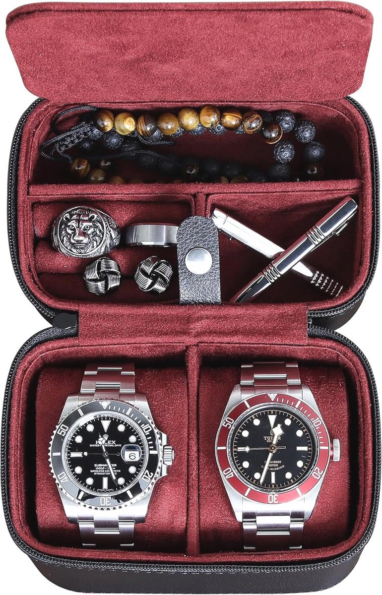 Reis Horloge Opbergdoos voor 2 Horloges | Draagbare Bescherming met Rits voor Horloges en Slimme Horloges tot 50 mm