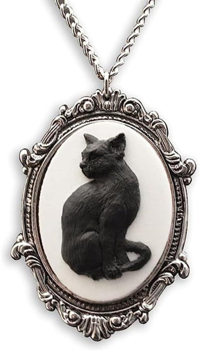 Allecta - Zwarte Kat Hanger Ketting voor Vrouwen Unisex | Antiek Gegraveerd 3D Kitten Statement Ketting | Vintage Retro Lucky Sieraden