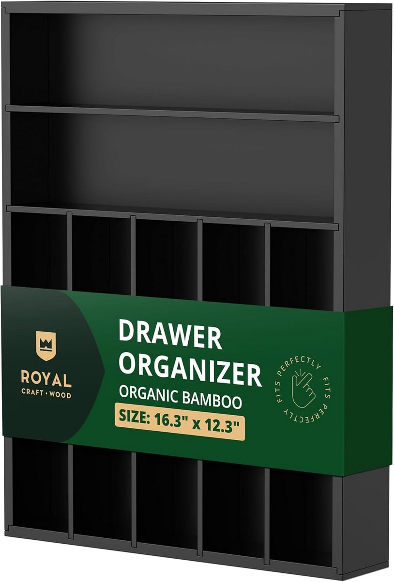 Bamboe Keuken Lade Organizer voor Bestek - Zwart Zilverwerk Organizer