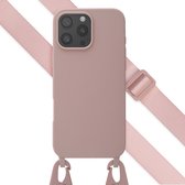 Étui Selencia adapté à l'étui iPhone 16 Pro Max avec cordon - Étui en Siliconen Selencia avec cordon amovible - rose