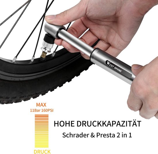 Krachtige Mini Fietspomp 160 PSI - Universeel voor Racefiets, MTB en BMX met Balnaald — afbeelding 5
