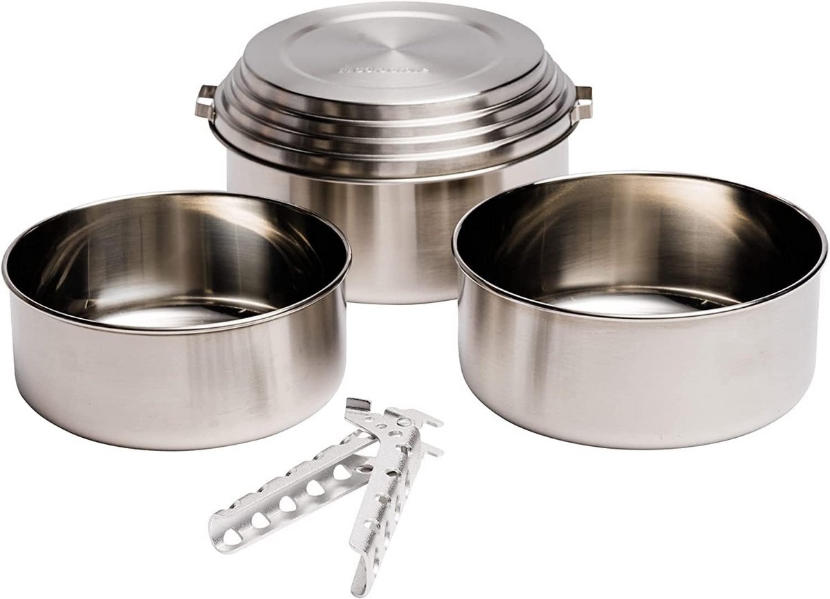 Set van 3 Lichtgewicht RVS Kookpannen (1.25L, 1.5L, 2L) - Inclusief Tas en Deksel/Bord