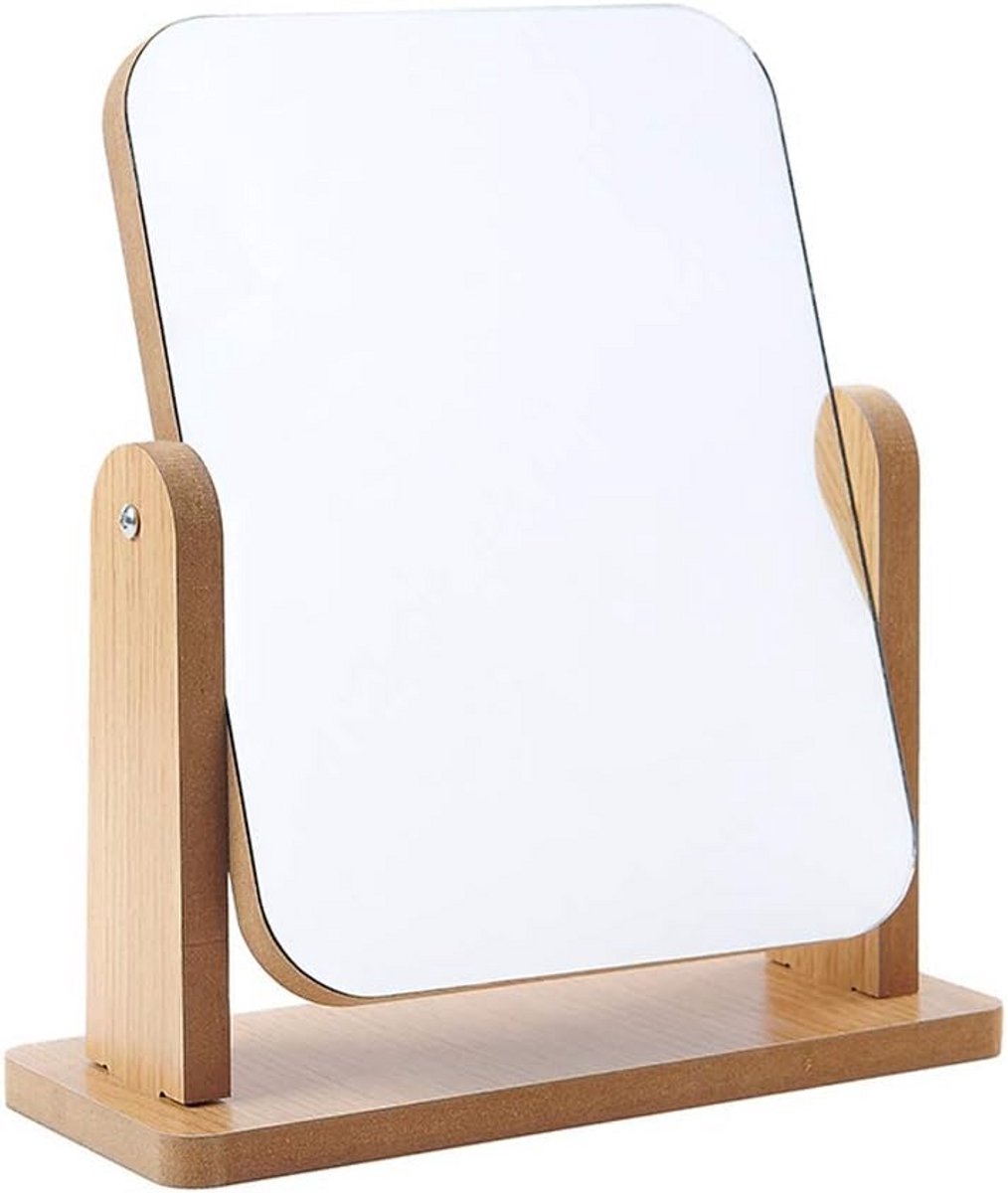 Draaibare Make-up Spiegel met Houten Standaard - Rechthoekig Desktop Model
