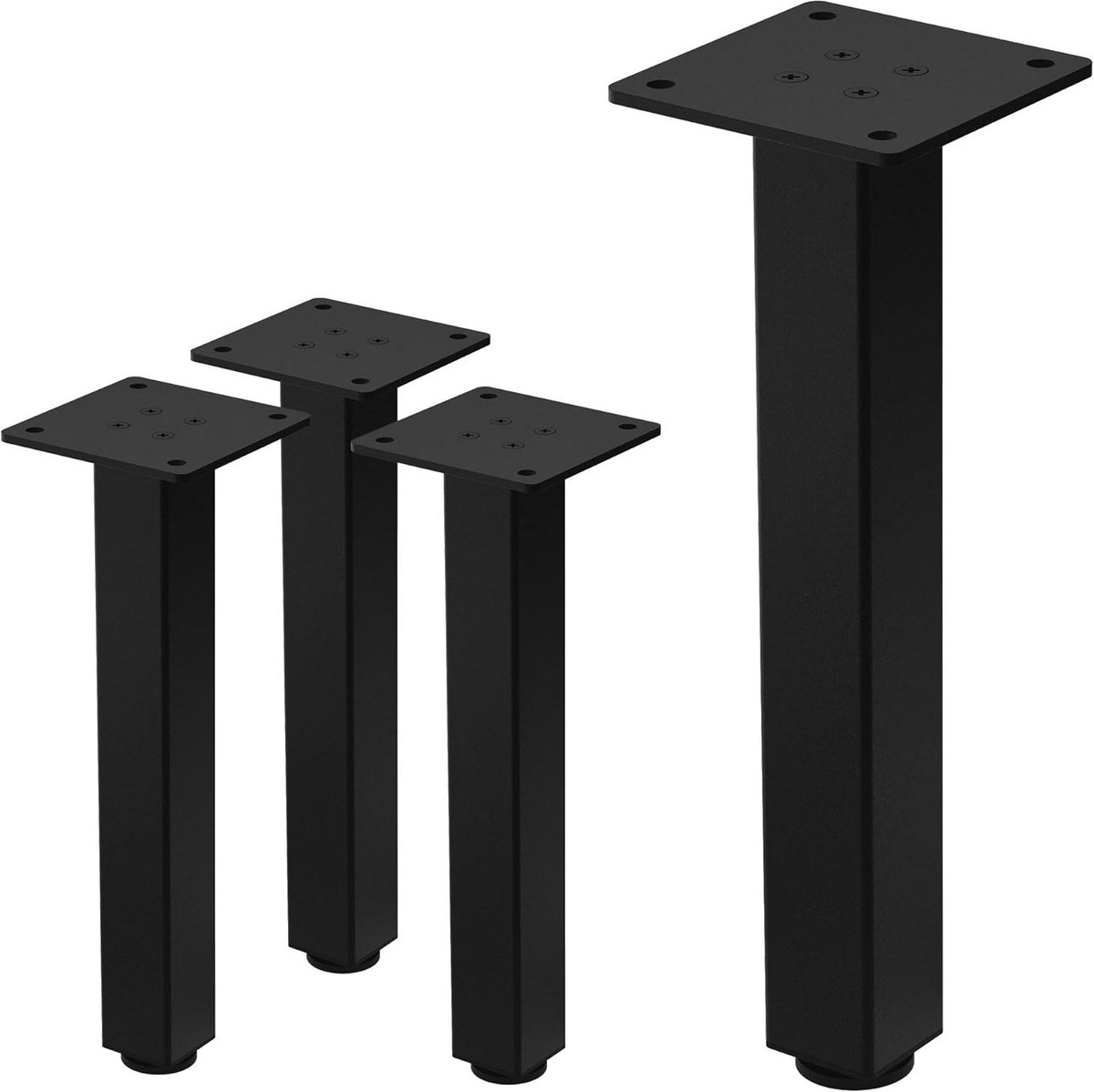 Set van 4 Tafelpoten 30 cm Hoog Glanzend Zwart Vierkant Metaal Verstelbaar