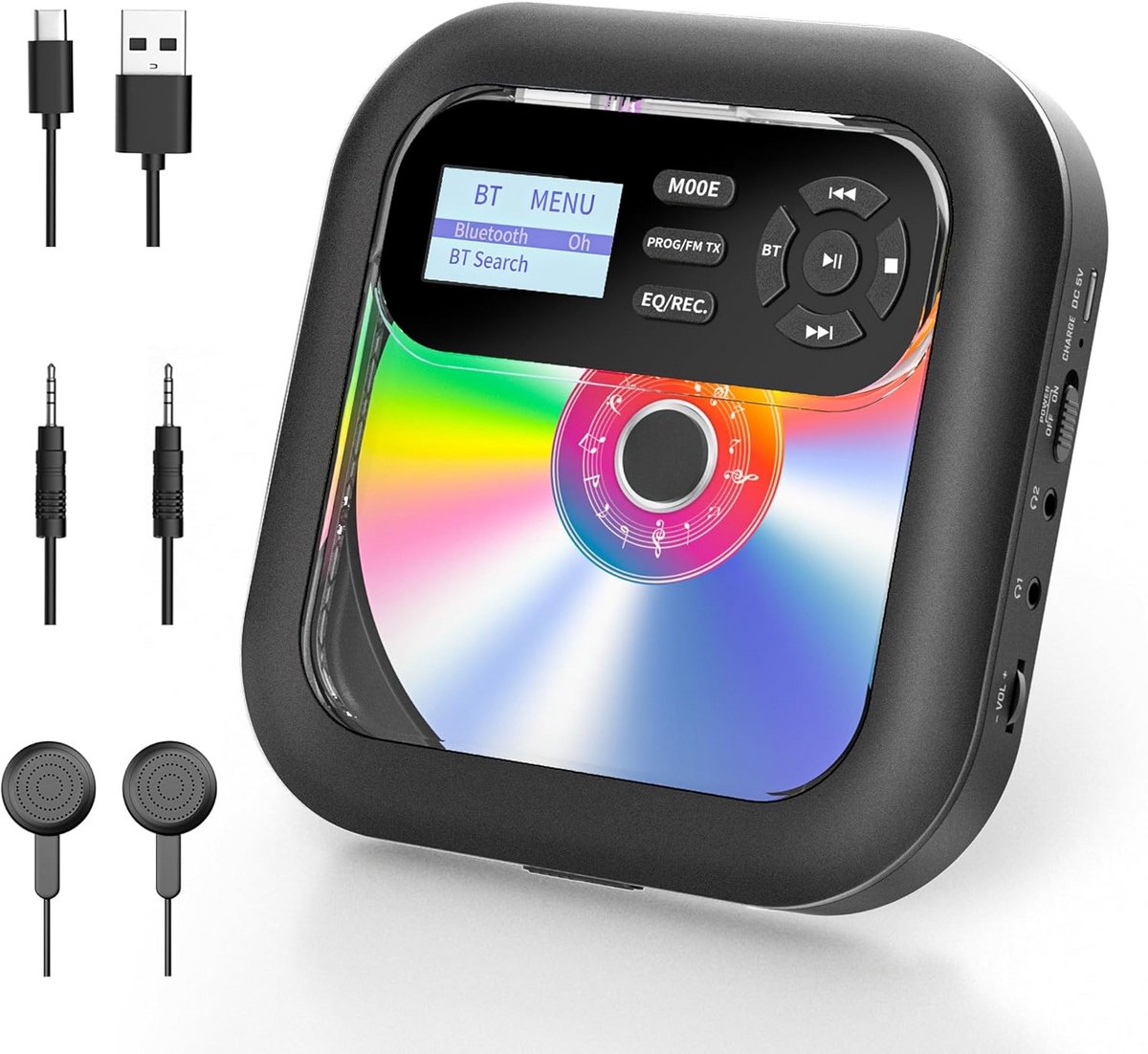 Draagbare CD Speler met Bluetooth - USB, AUX en Koptelefoon Aansluiting