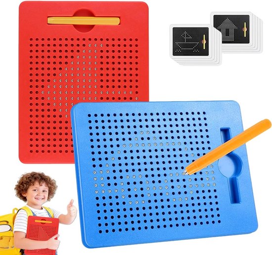 Magnetische tekenborden, magnetische tekenborden, magneetbord voor kinderen, magnetische stalen bal, tekenbord met 2 pennen, magneetbord, voor krabbelen ontspannen (21,5 x 17,5 cm, rood-zwart
