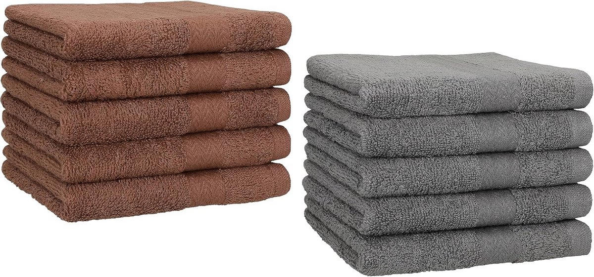 10-delige Set Gastendoekjes 100% Katoen 30x50 cm - Bruin en Antraciet