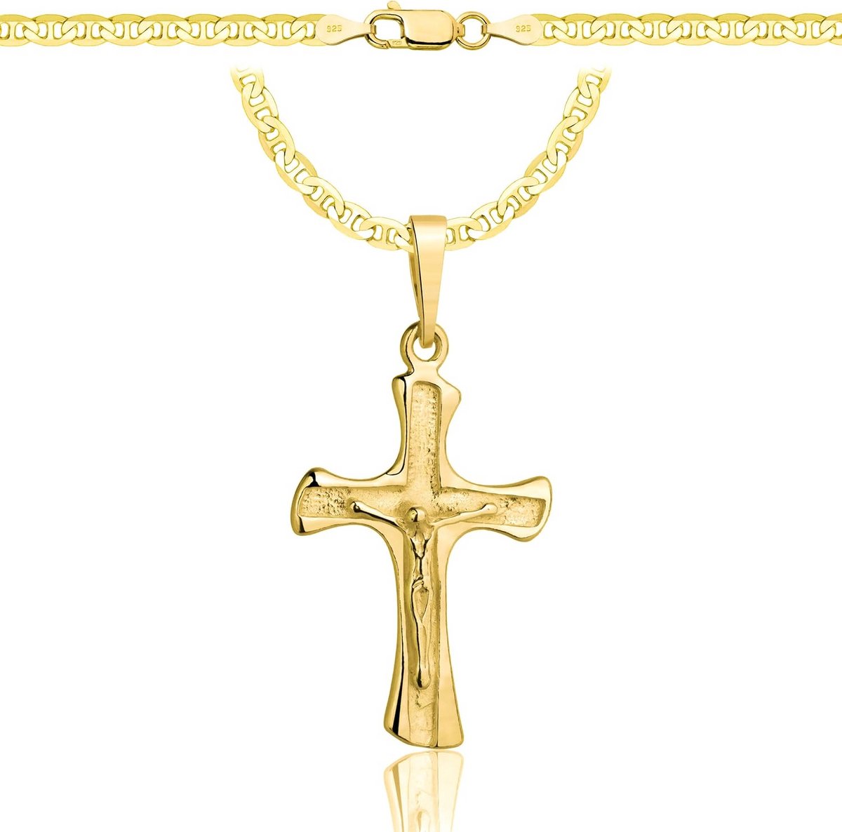 Dames-Heren Kruis Ketting van 925 Zilver en 585 Goud - Origineel Gevlochten