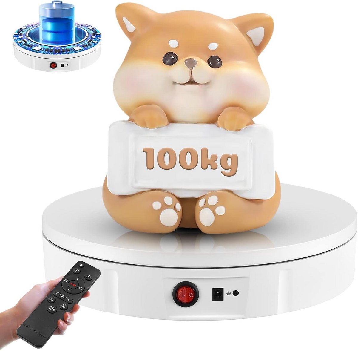 Elektrisch Draaiplateau 30 cm, 100 kg Draagvermogen, Oplaadbaar voor Productpresentatie