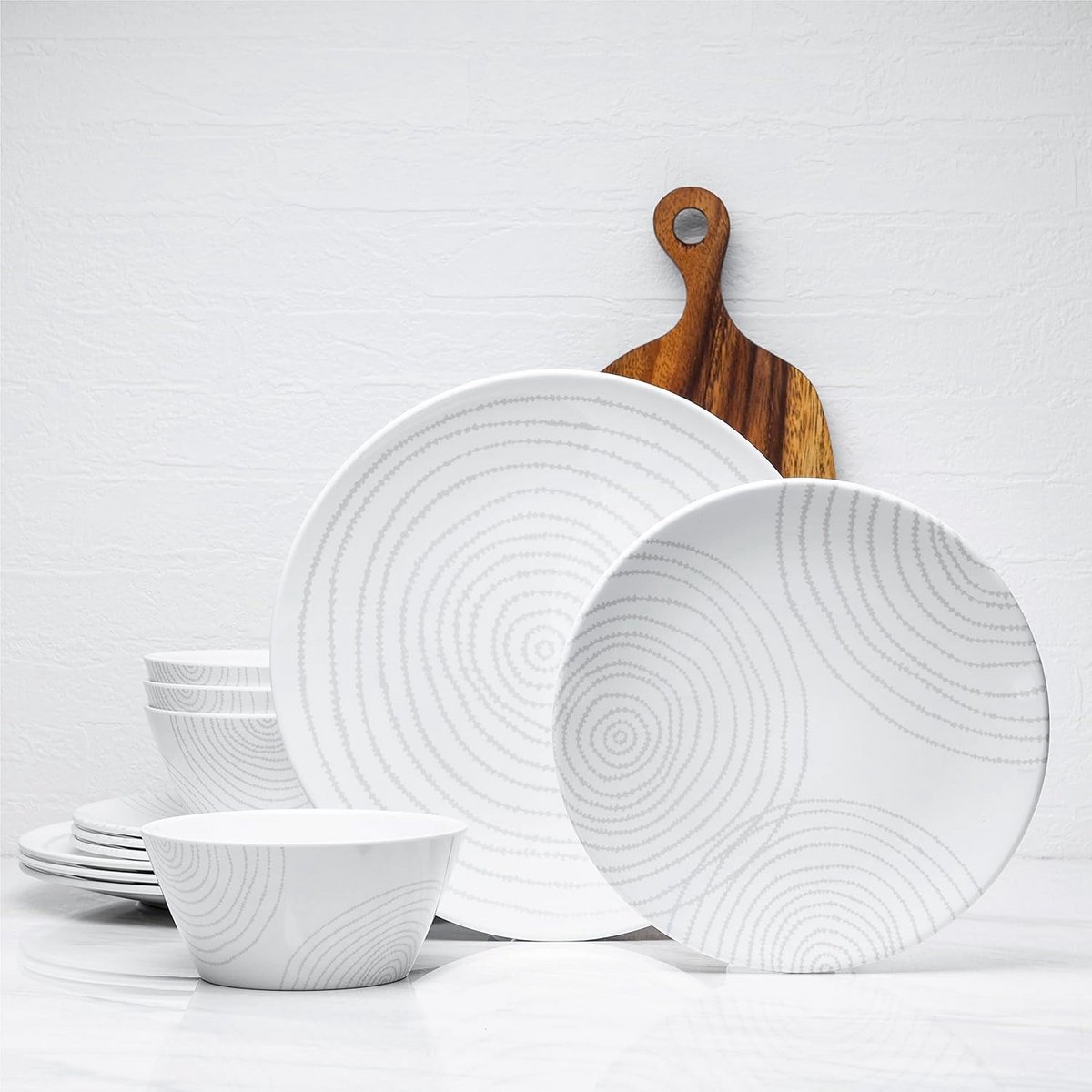 12-delige Melamine Servies Set voor 4 Personen - BPA-vrij en Vaatwasmachinebestendig - Wit