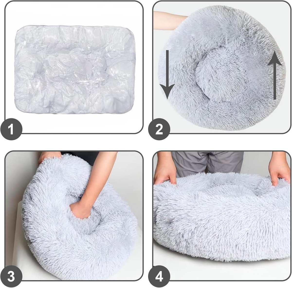 Knus Huisdierbed met Neksteun voor Katten en Kleine Honden - Zacht Pluche en Antislip Bodem - Beige, 76 cm