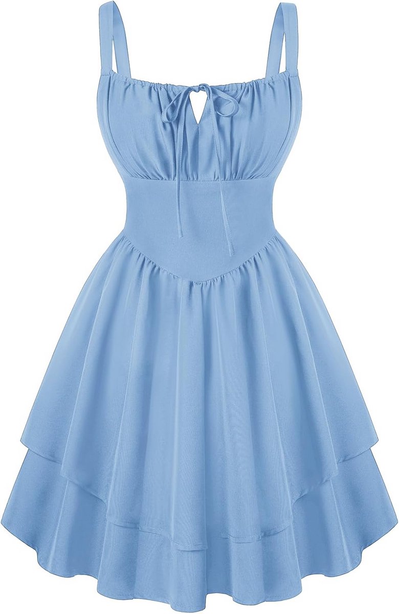 Zomerjurk Dames Bloemen Corset Mini Jurk met Spaghettibandjes en Laagjes