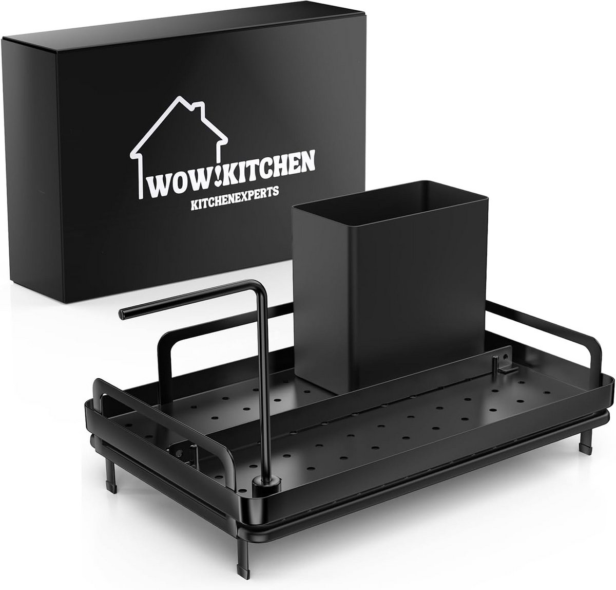 Ruimtebesparende gootsteenorganizer RVS Zwart Antislip en Krasbestendig
