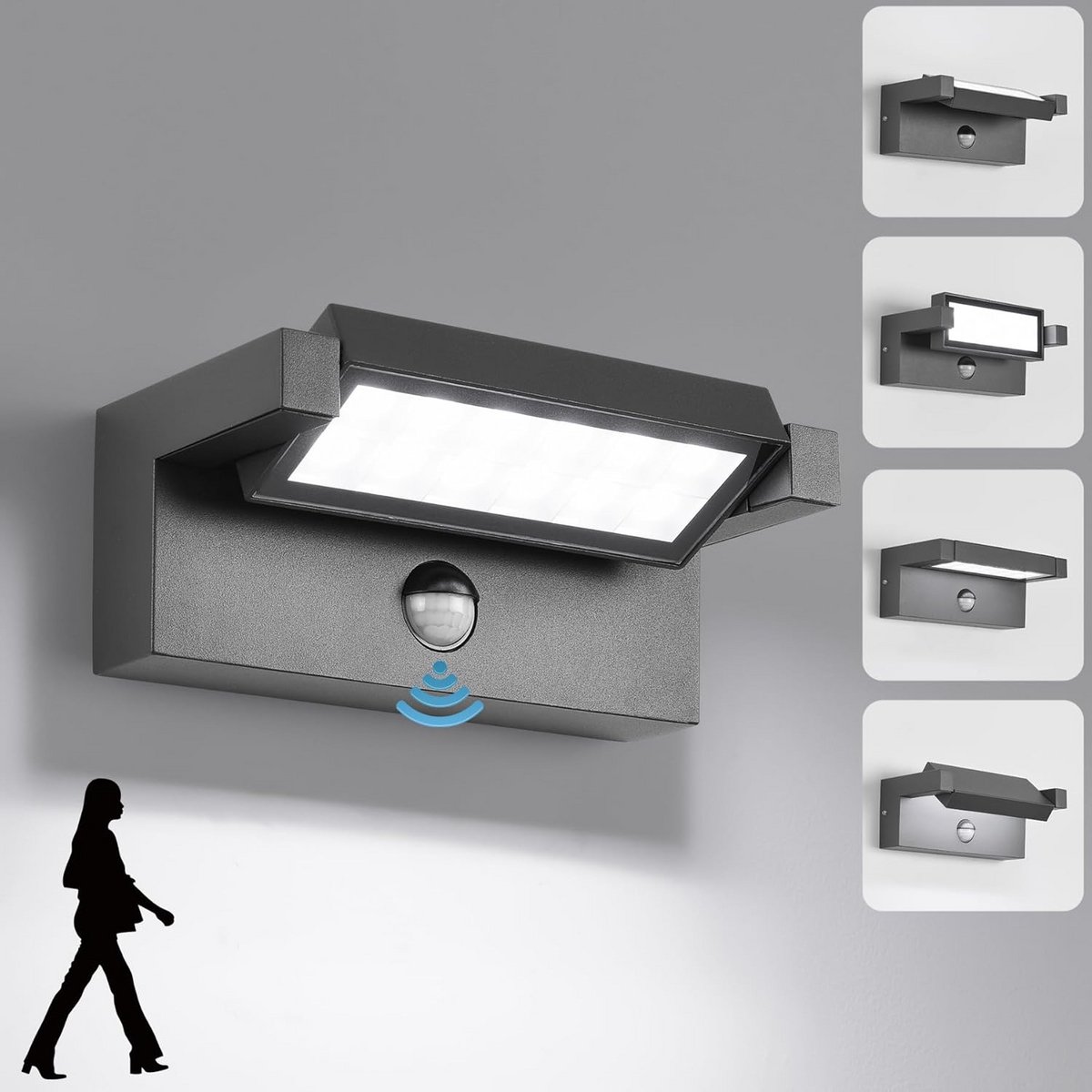 Waterdichte LED Buitenwandlamp met Bewegingsmelder en Draaibaar Paneel
