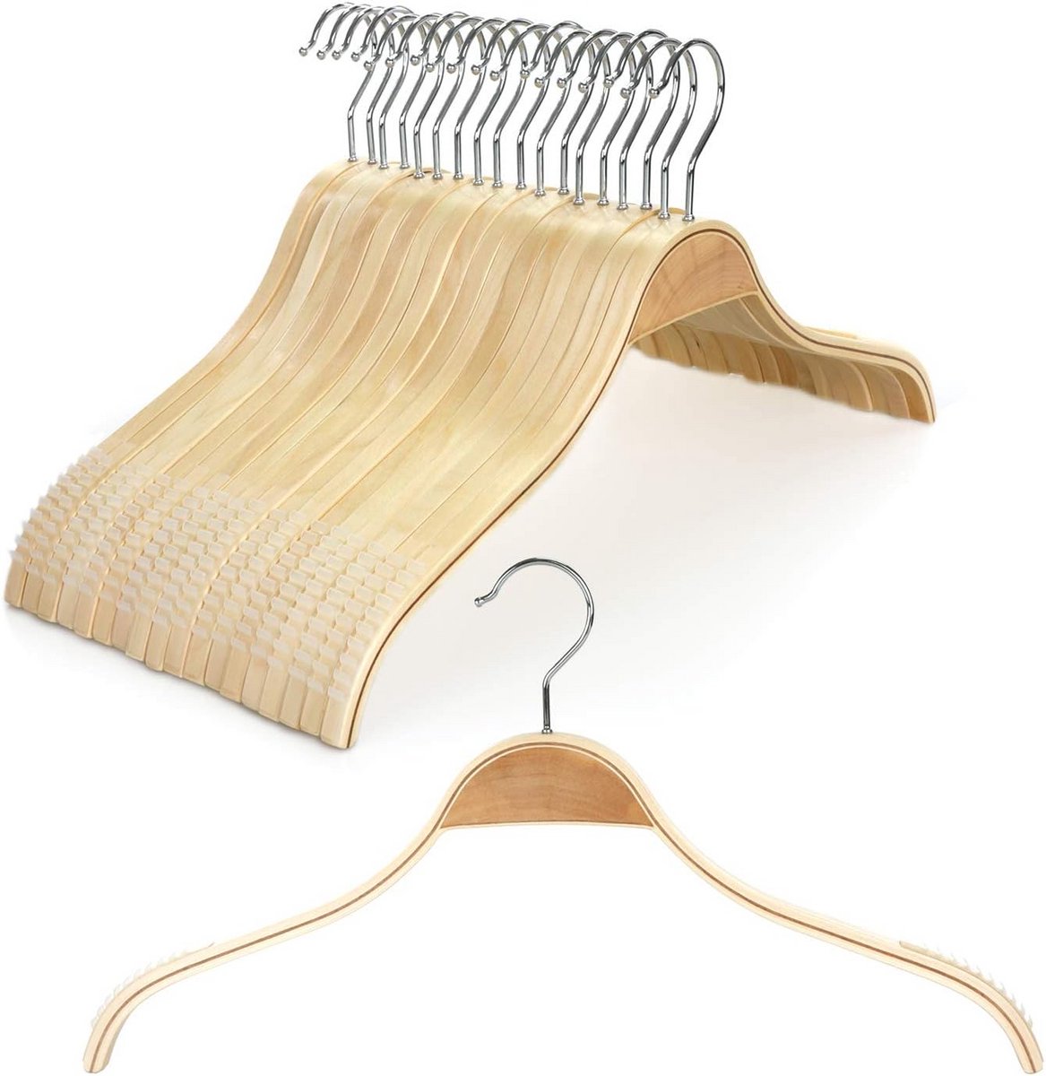 Houten Kledinghangers Set van 18 Stuks met Antislip Handvaten