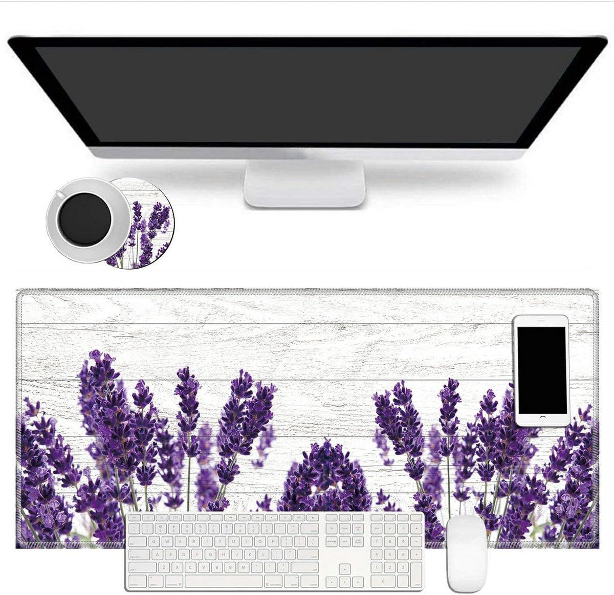 Extra Grote XL Gaming Muismat & Bureau Leger (80x30 cm) - Antislip Ondergrond met Gestikte Randen + Onderzetter en Stickers