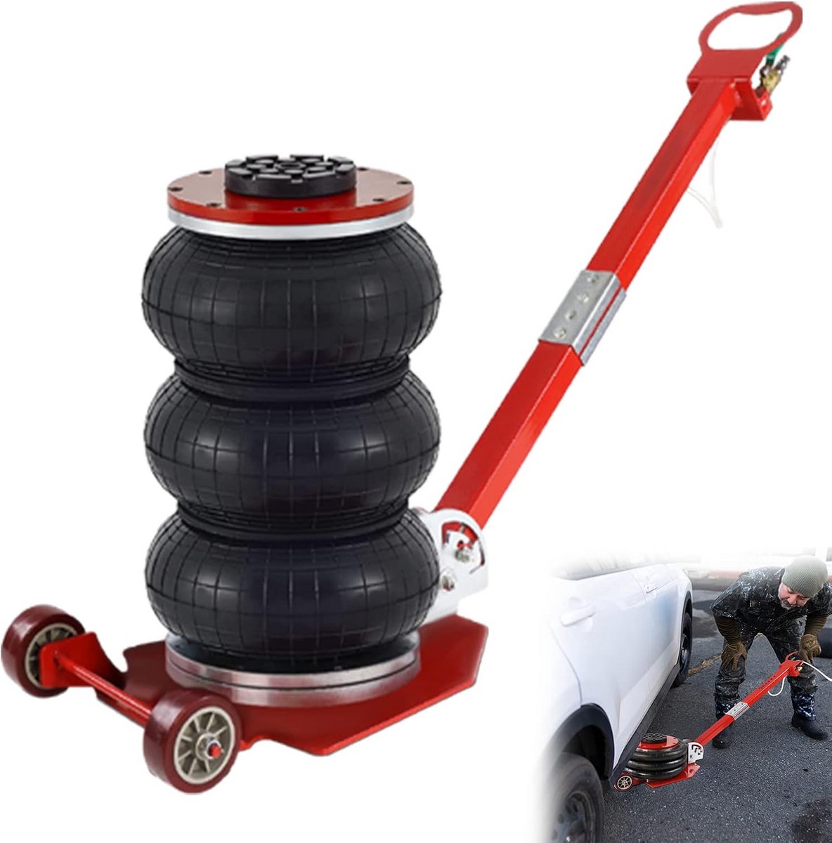 Pneumatische Krik - Persluchtkrik Auto - Snel Auto Hef - Drievoudige Airbag - 3 Ton Hefvermogen - Rood