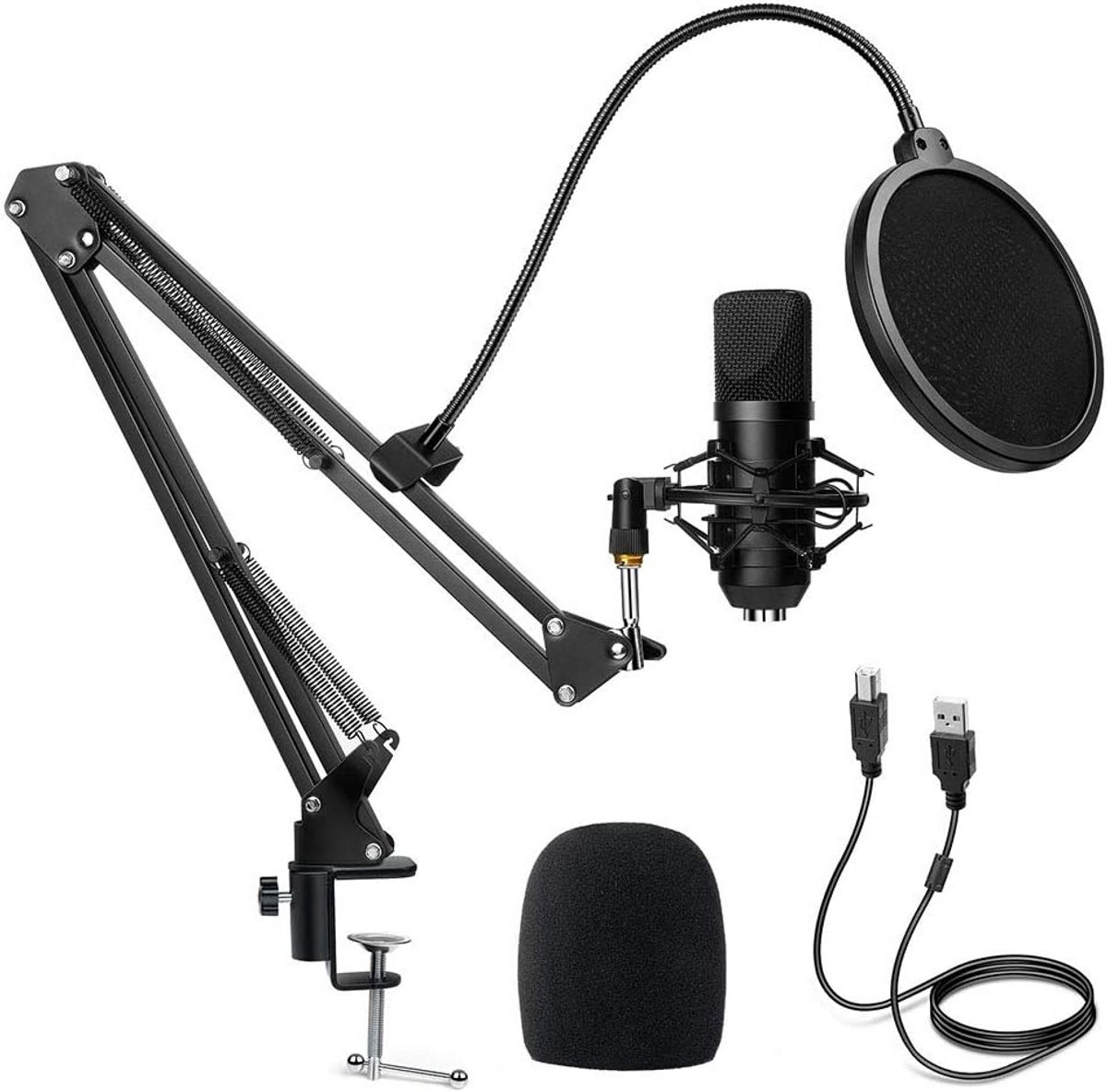 USB Condensatormicrofoon Set met Arm, Popfilter en Statief voor Podcast, Streaming en Opnemen
