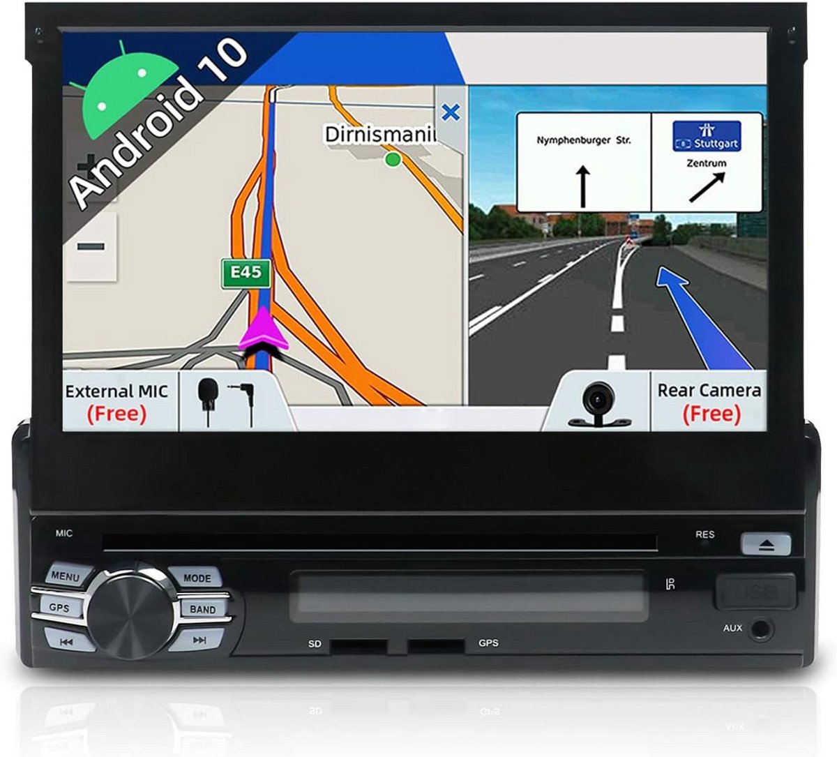 Android 10 Autoradio Single Din met GPS Navigatie 7 Inch Touchscreen USB WiFi Bluetooth