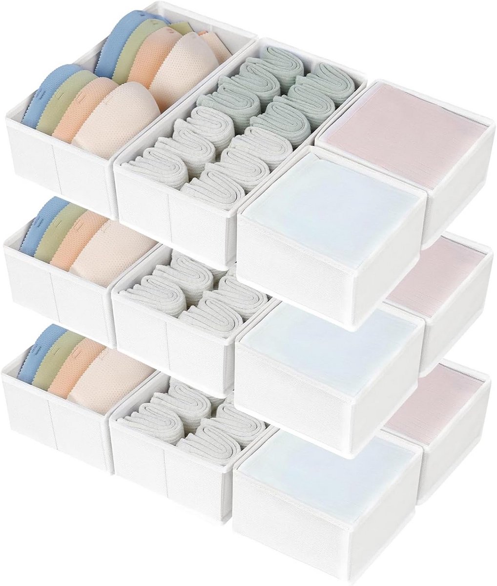 Opvouwbare Lade-Organizers voor Kleding en Ondergoed - 4 Delige Set, Klassiek Wit