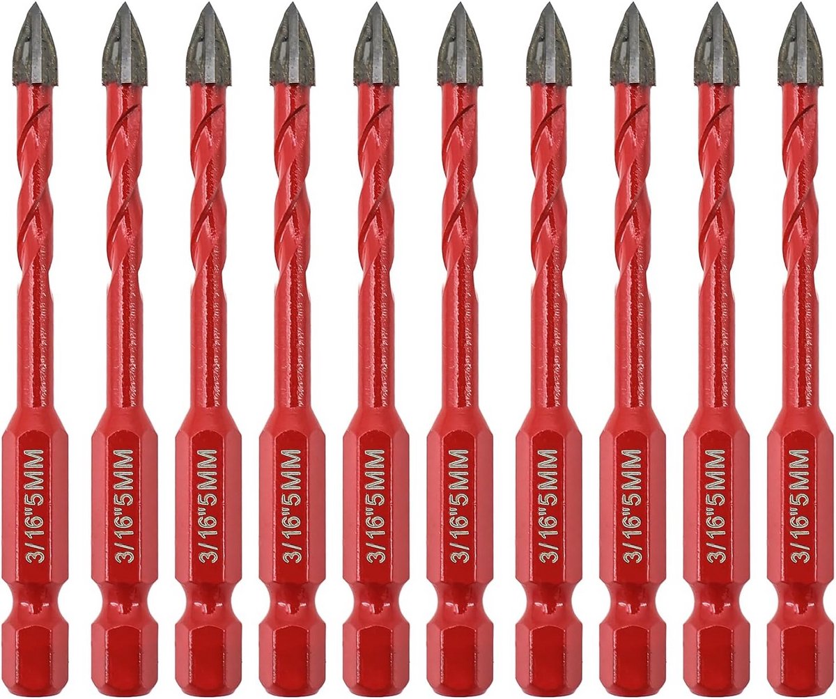 Tegelboor Set - 10 Stuks Hardmetaal Boren met Zeskantschacht voor Diverse Materialen