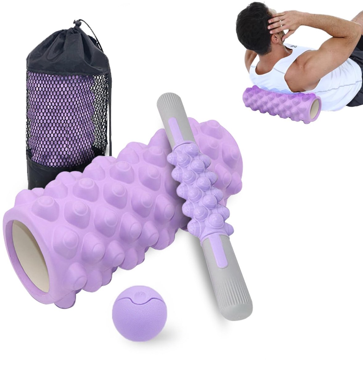 IMPERATORIS® 3-in-1 Foam Roller - Massage Roller - Fitness Rol voor Pilates - Triggerpoint Massage - Spierherstel - 33 cm - Paars