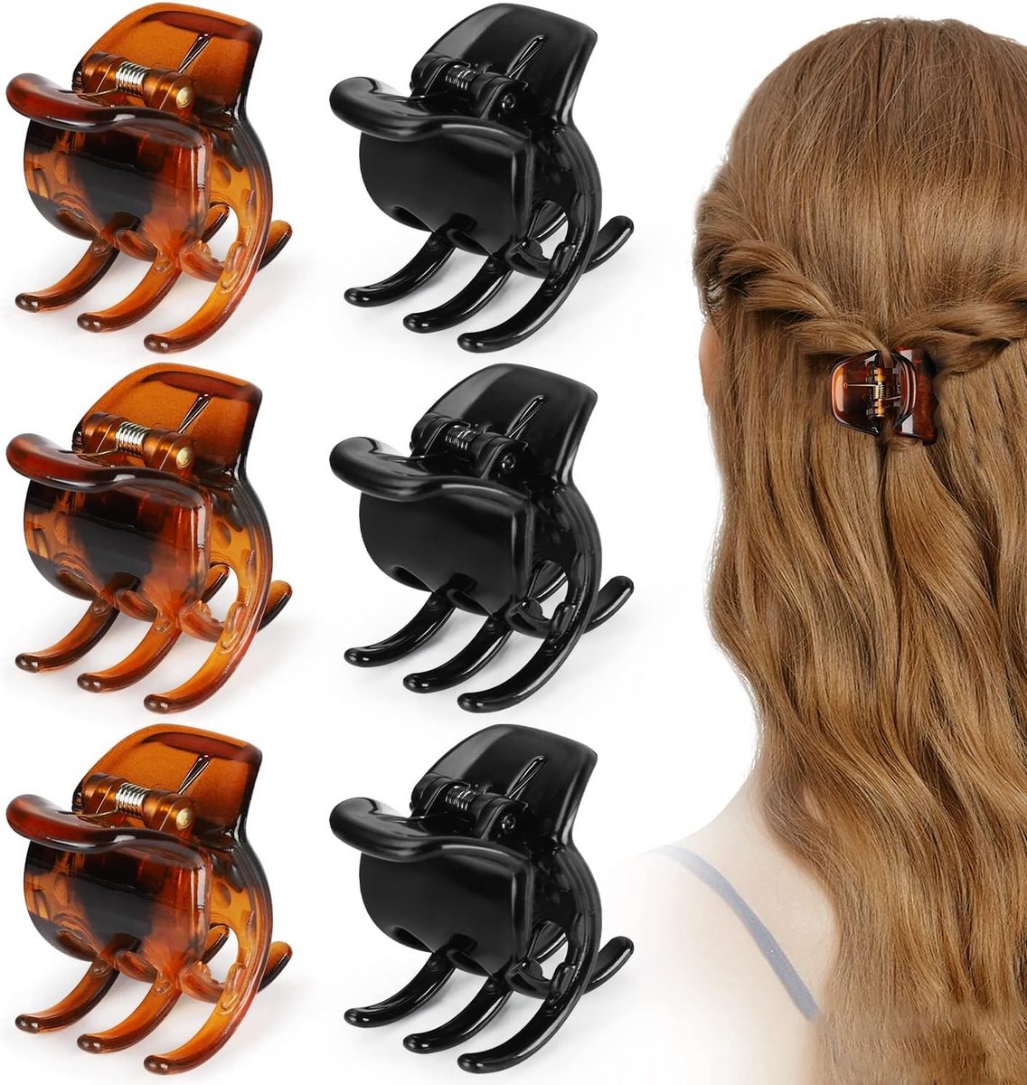 6x Middelgrote Haarclips Set - Stevige Klauwclips voor Dik en Normaal Haar - Zwart & Bruin