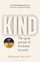 Boek 'KIND: De stille kracht van vriendelijkheid op het werk' door Graham Allcott. Goudkleurig insigne 'Leadership Book of the Year 2025'.