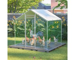 Kippenren - 2 x 2 x 2 m - Freilaufgehege met Veiligheidsslot - Waterdicht PE-Tuch - Metaal - Zilver