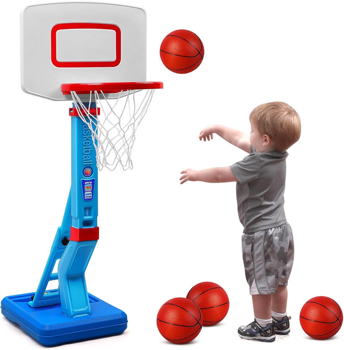 Verstelbare Kinder Basketbalpaal voor Binnen en Buiten - Inclusief 4 Mini Ballen en Pomp