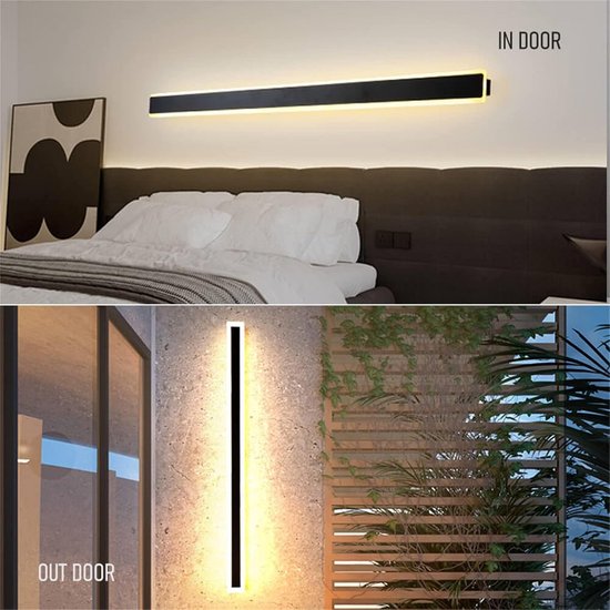 Lange LED Wandlamp Dimbare Buiten Binnen Zwart met Afstandsbediening