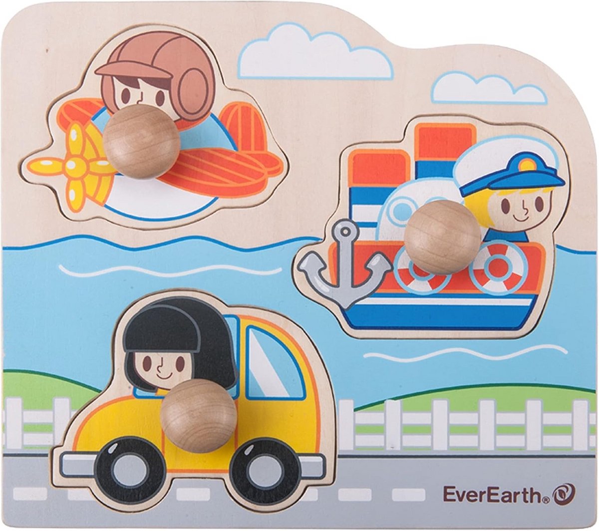 Houten Legpuzzel Vervoer voor Baby's Vanaf 12 Maanden - Prikpuzzel met Grote Stekels