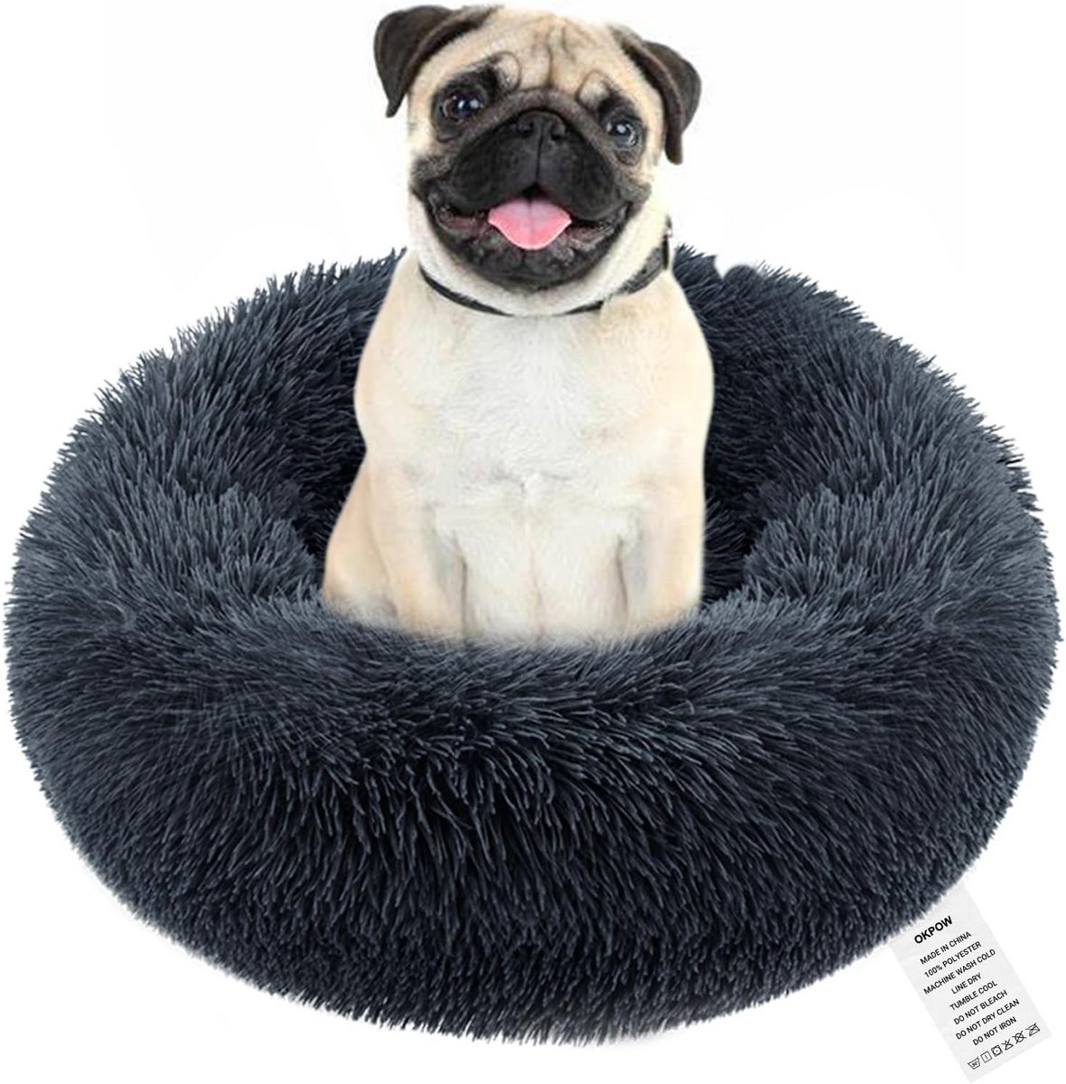 Rond Donut Hondenbed en Kattenmand – Zacht, Fluffy en Comfortabel Anti-Stress Pluche Kussen voor Kleine Honden en Puppy’s – Ø 60 cm, Wasbaar
