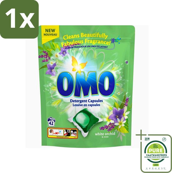 1 x Omo - Wascapsules - Witte orchidee & Munt - Krachtige geur - 42 Capsules - Wascapsules - Wasmiddel - Witte Orchidee - Muntgeur - Frisse Geur
