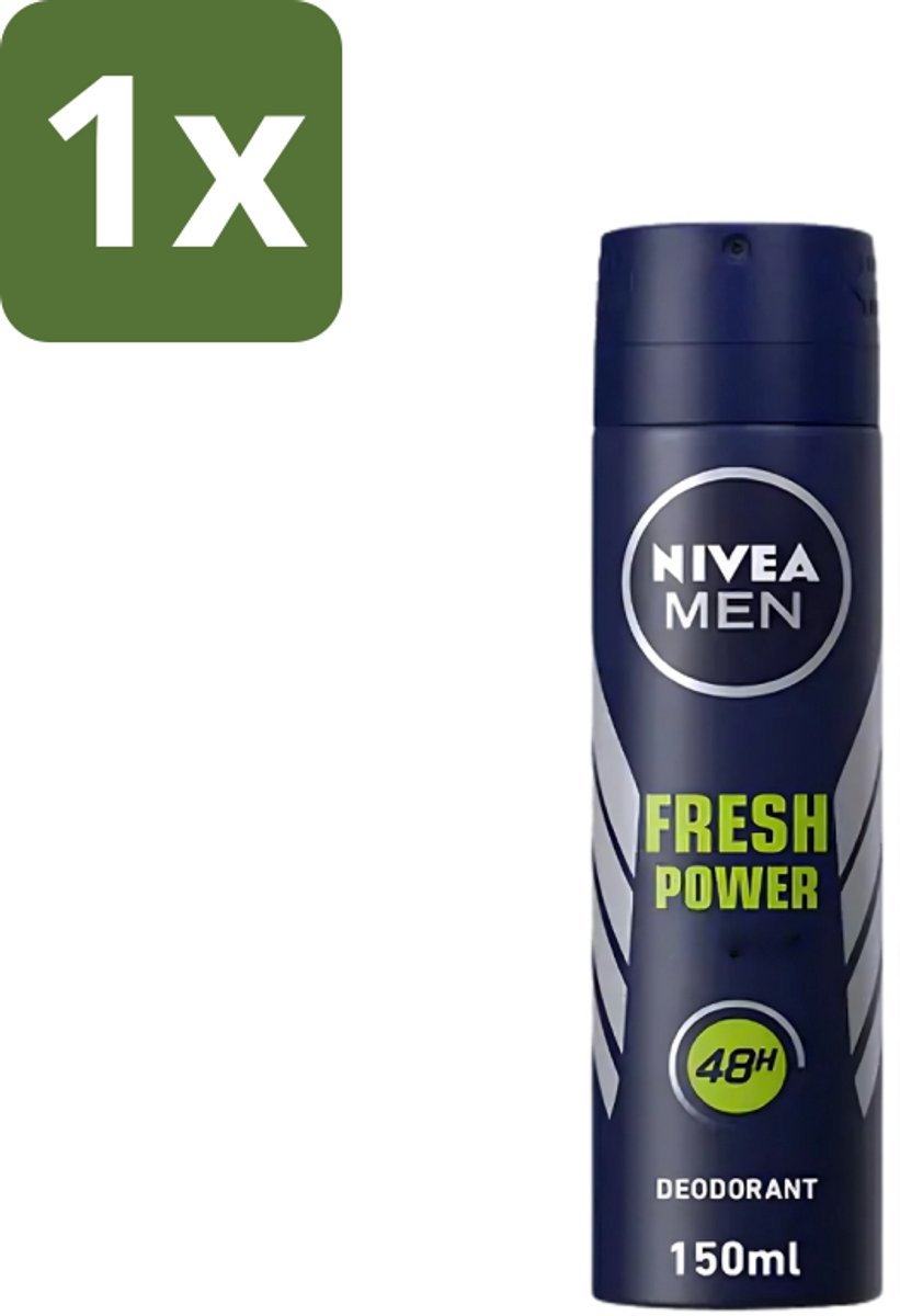 1 x Nivea - Men - Deodorant - Spray - Fresh Power - 48 Uur Lang Werkend - 150 ml - Deodorant Spray - Anti-transpirant - 48 Uur Bescherming - Frisheid - Mannelijke Geur