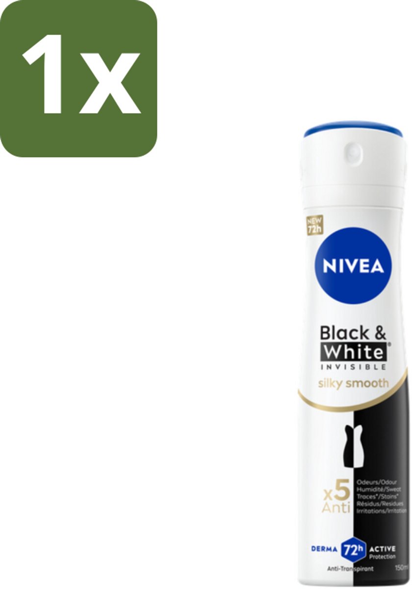 1 x NIVEA Deodorant Spray Black & White Silky Smooth 150 ml - Anti-vlekken - 72 Uur Bescherming - Deodorant Spray - Zwart-wit - Huidverzorging
