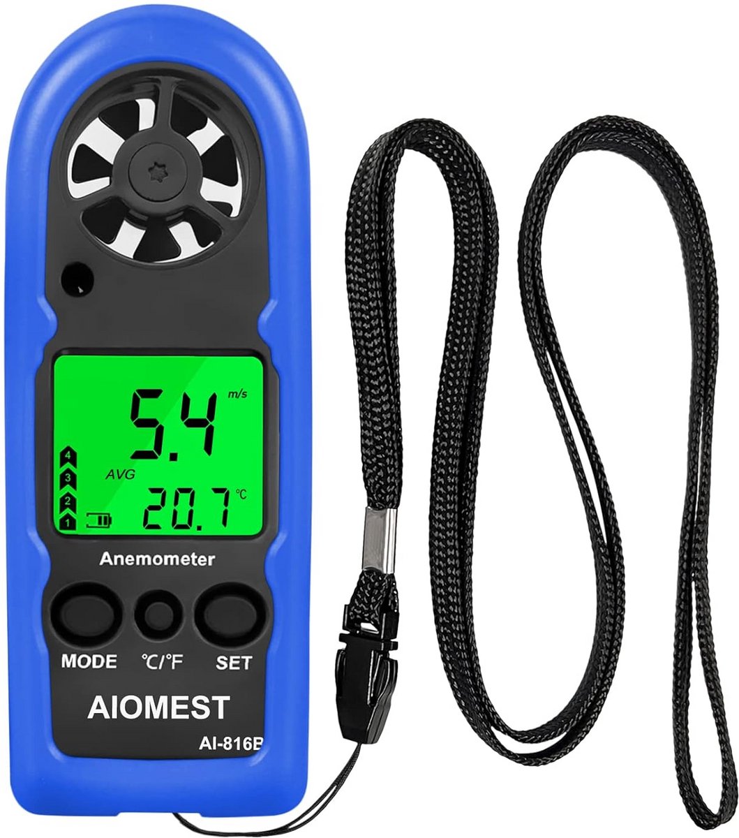 Handheld Digitale Anemometer met LCD & Achtergrondverlichting - Windsnelheidsmeter met MAX/AVG, Wind Chill en Beaufortschaal