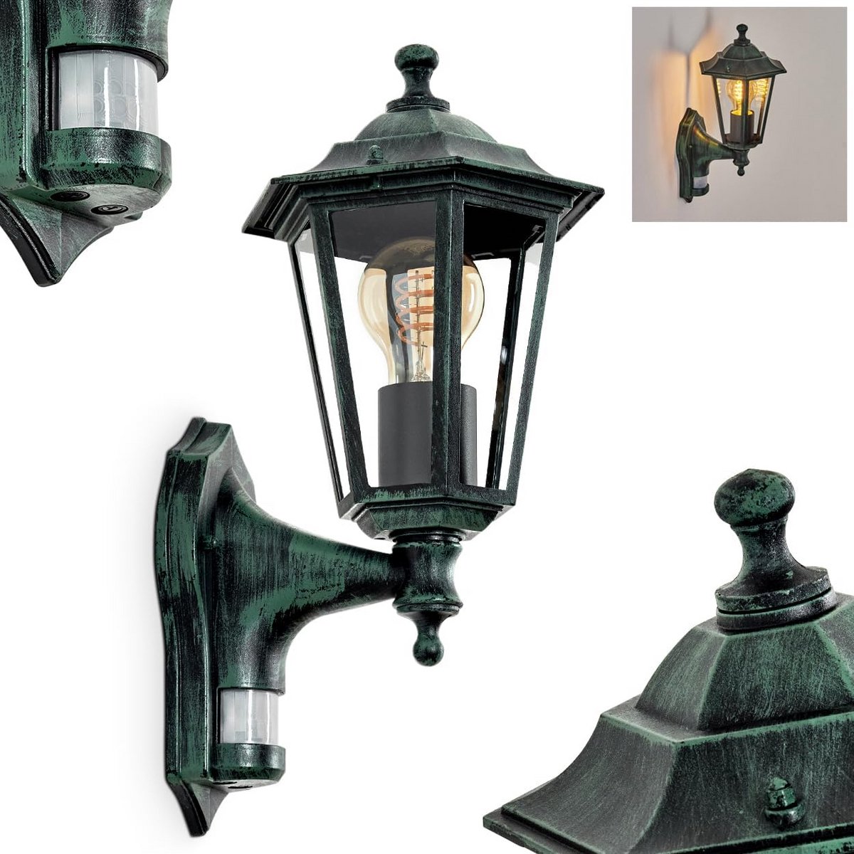 Buitenwandlamp met bewegingssensor in landelijke stijl IP44