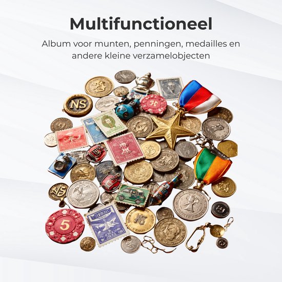 Verzameling munten, penningen, medailles en postzegels.
