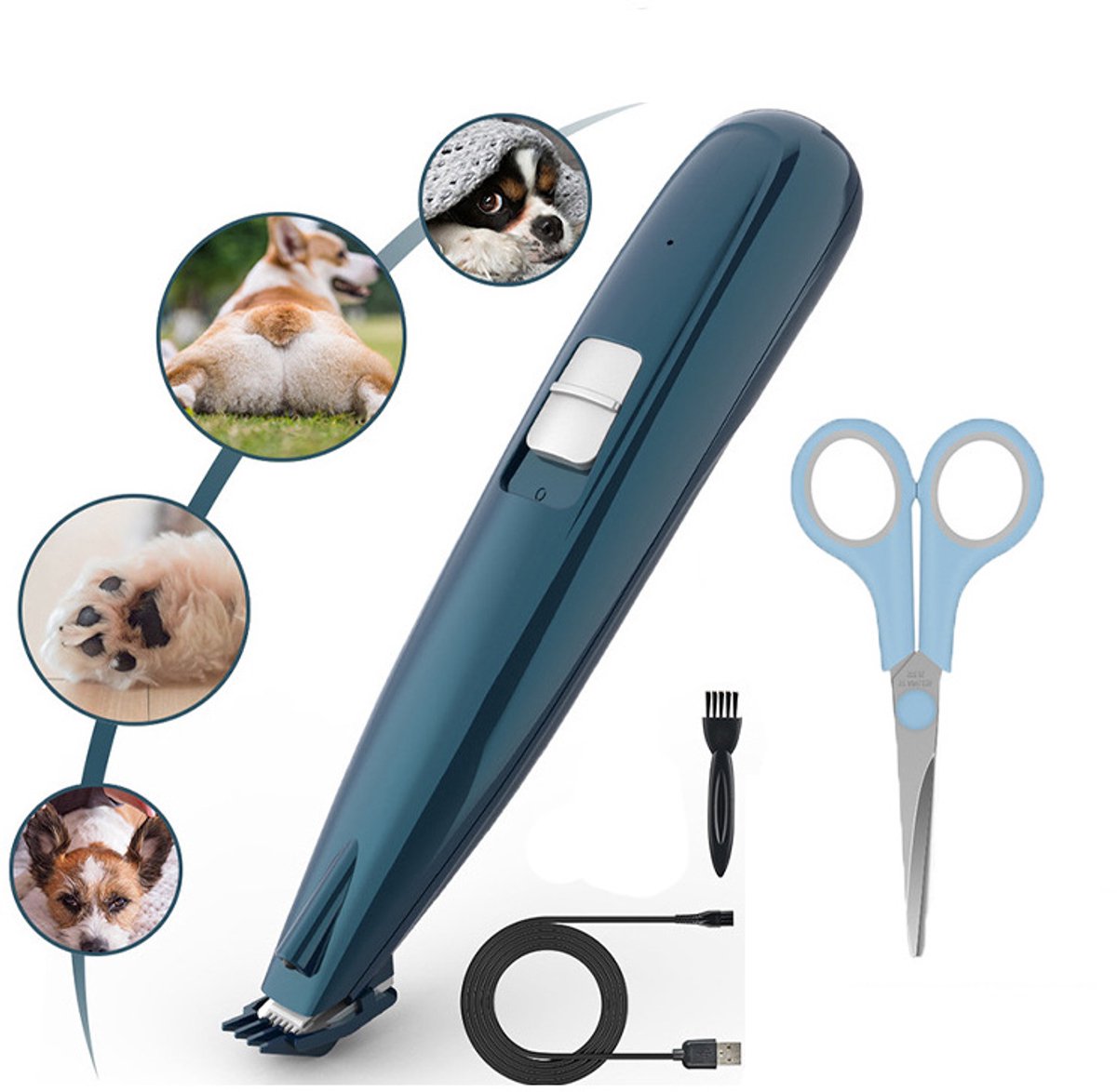 Hondenpoottrimmer met LED-verlichting, scheerapparaat voor katten- en hondenpoten, elektrische tondeuse met USB-aansluiting