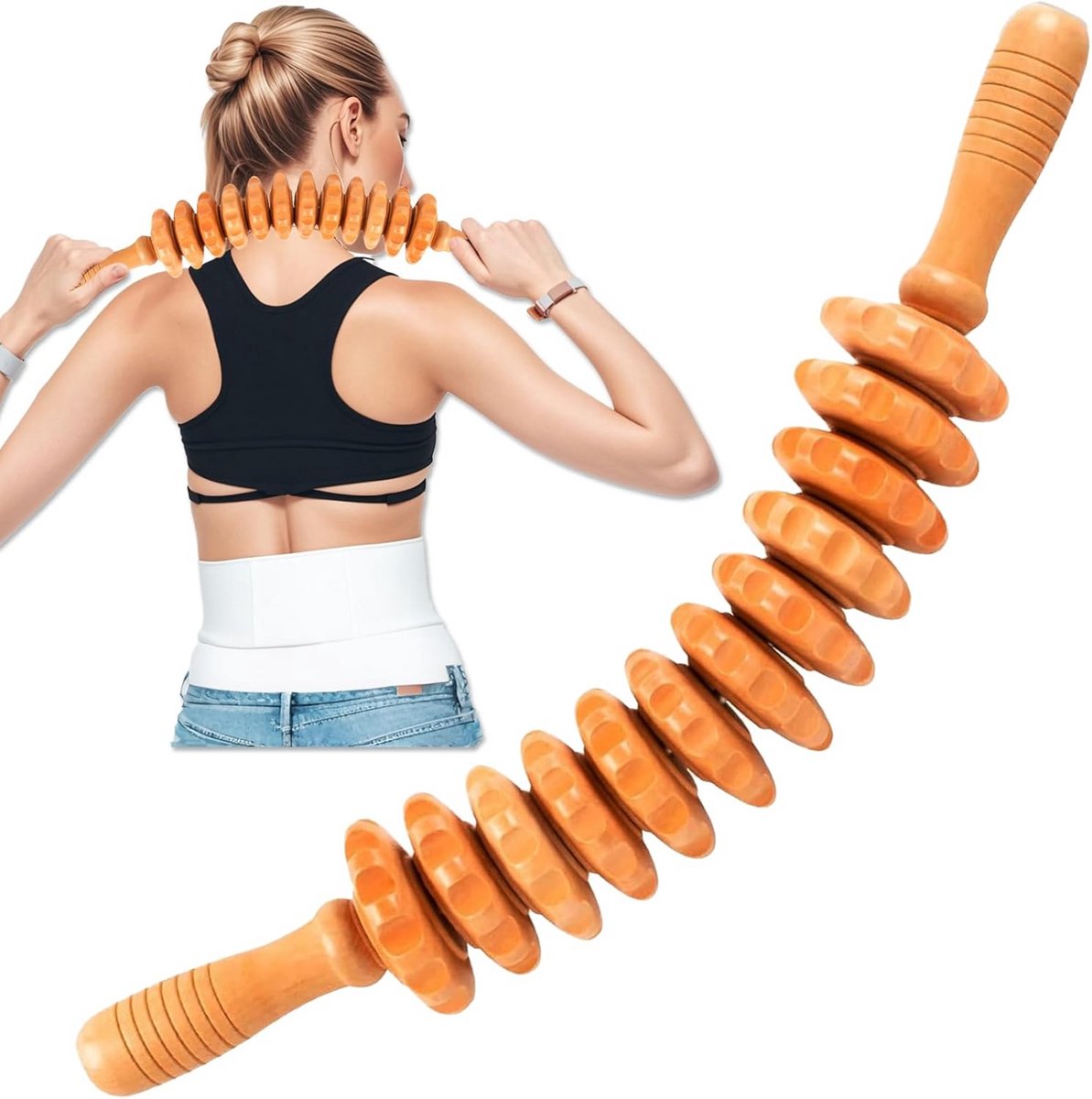 Houten Massage Roller voor Lichaamsvorming en Spierontspanning - Rug, Benen en Nek