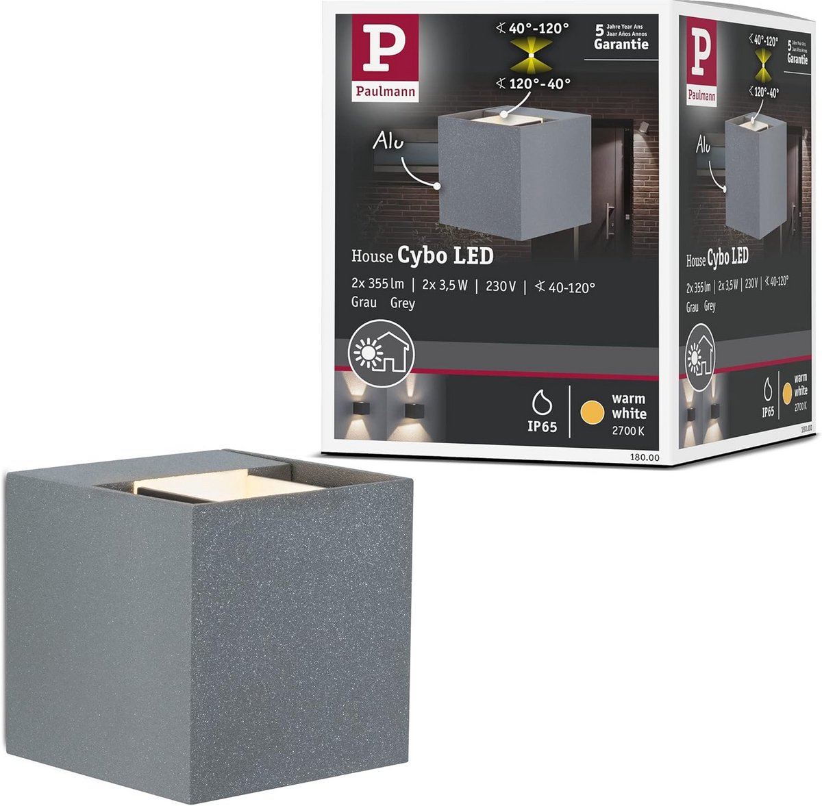 LED Buiten Wandlamp Grijs IP65 Vierkant - Richtbaar Licht voor Gevel en Entree